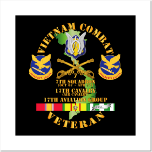 Vietnam Combat Cavalry Vet  w 7th Squadron - 17th Air Cav - 17th Aviation Group DUI w SVC Posters and Art